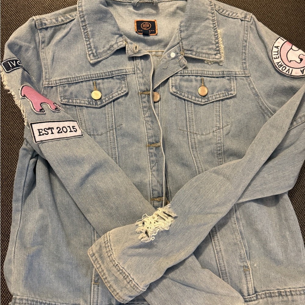 Ivory Ella Denim Jacket with Pink Elephant Patch